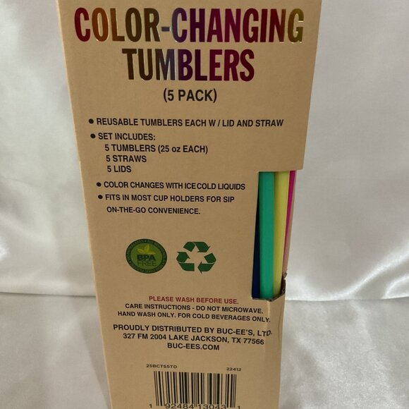 Buc-Ees Color-Changing Tumblers (5 Pack) With Lids & Straws 25 Oz BPA-Free Reusa - Picture 6 of 6